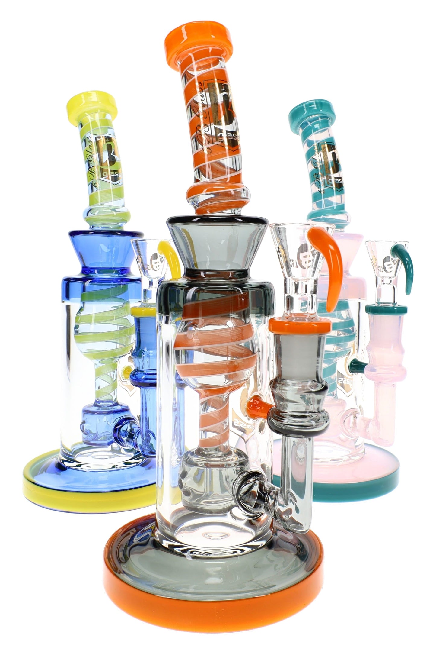6B Glass Swirl Striped Multi-Perc Bong – 9″ – Assorted Colors