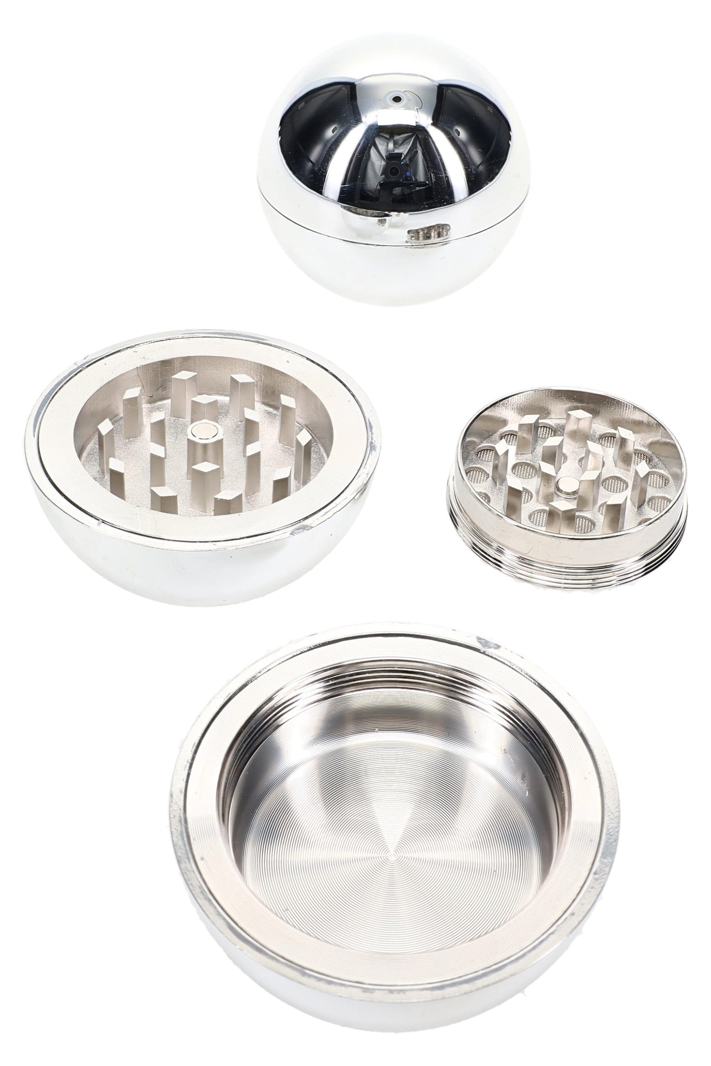 Chrome Sphere Metal Herb Grinder “Mirror Orb” – 2″