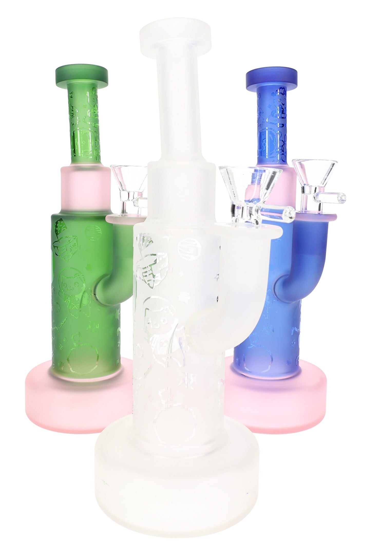 Frosted Glass-on-Glass Space Bong “Cosmic Chill” – 9″ – Showerhead Perc