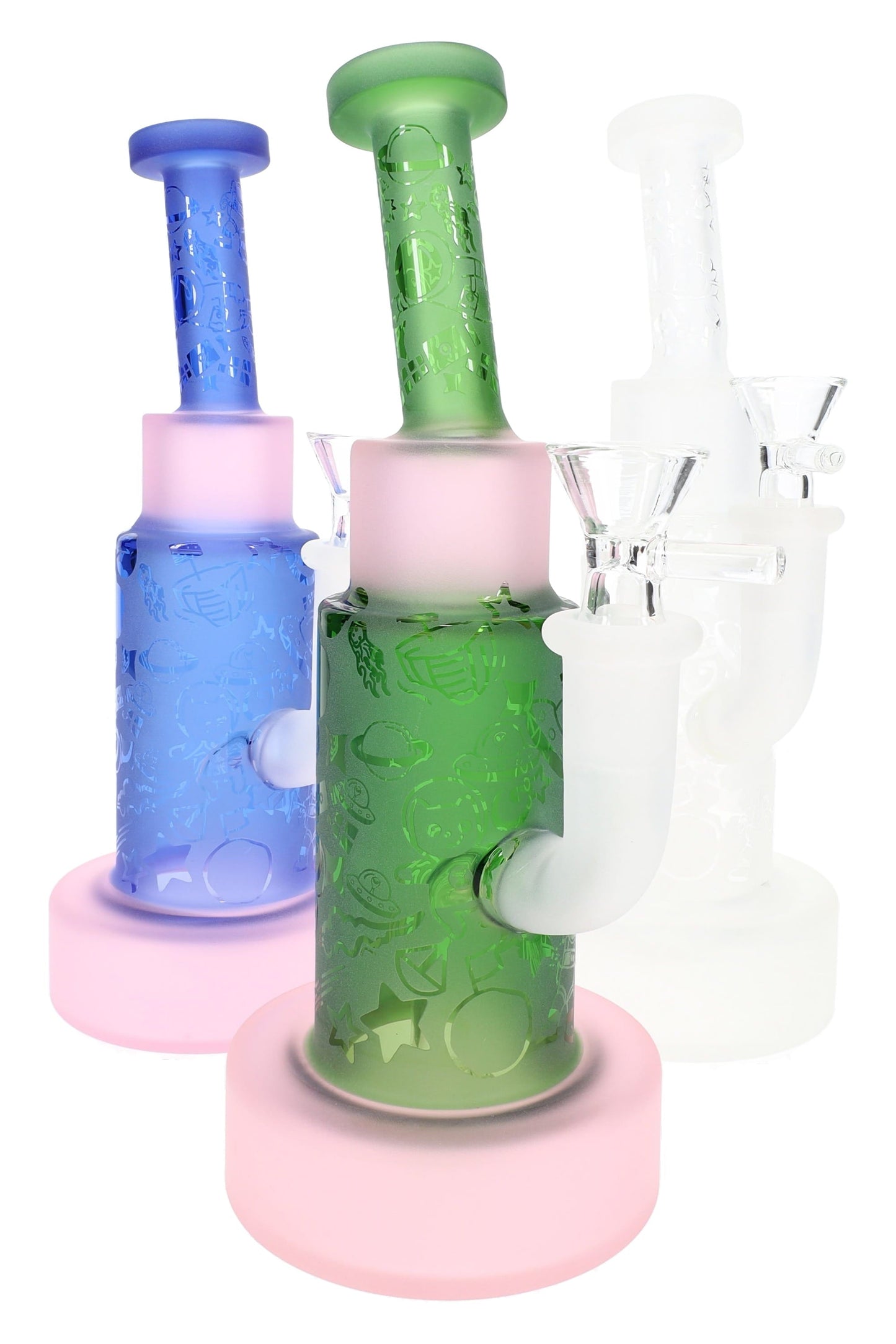 Frosted Glass-on-Glass Space Bong “Cosmic Chill” – 9″ – Showerhead Perc