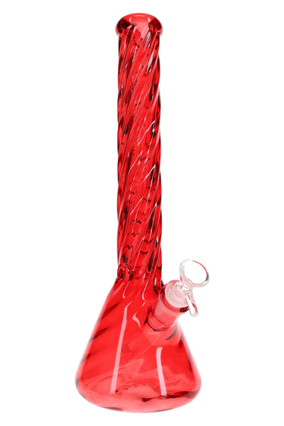 Twisted Glass Beaker Bong “Frost Spiral” – Ice Pinch – 14½″ – Assorted Colors