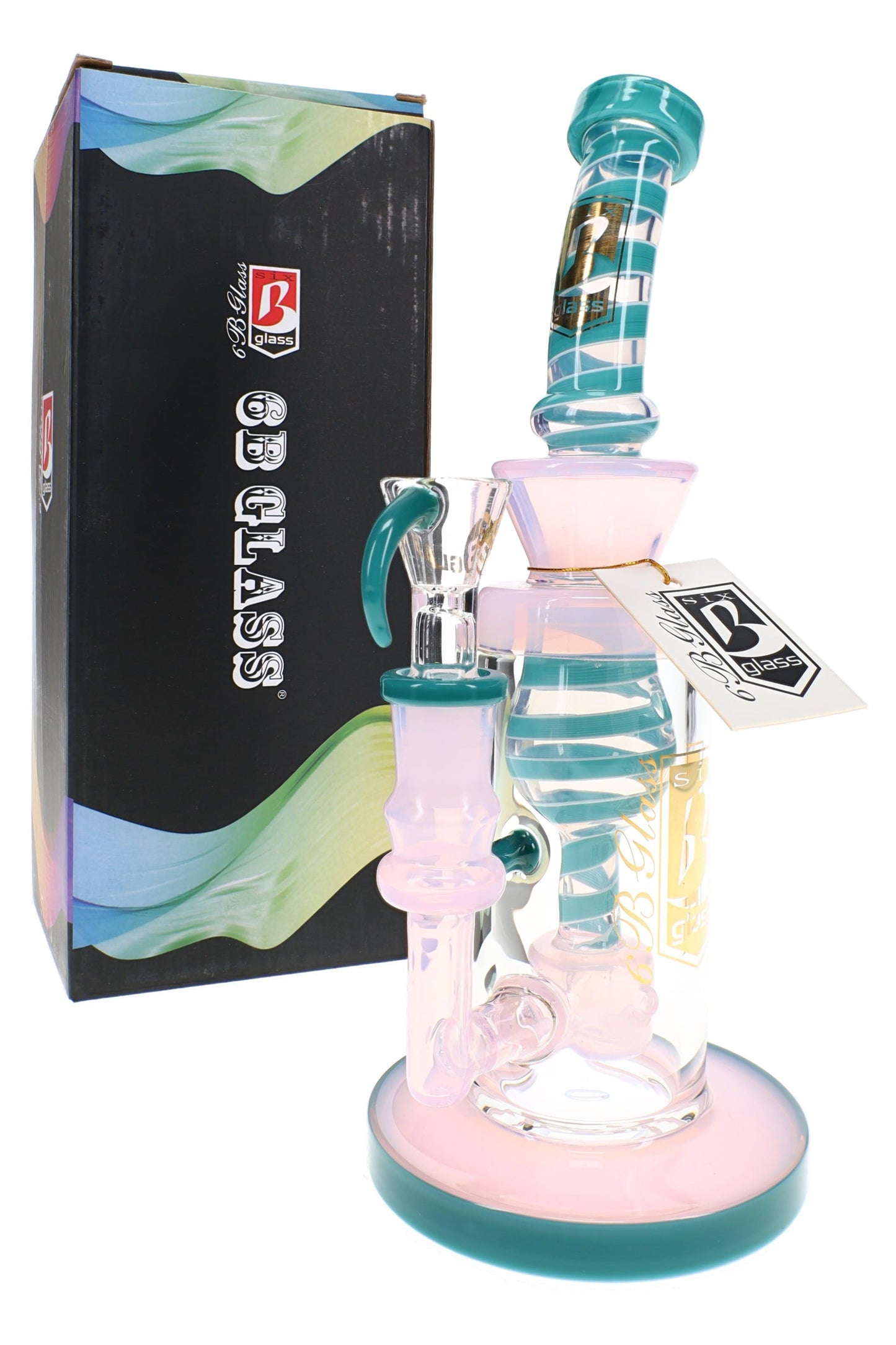 6B Glass Swirl Striped Multi-Perc Bong – 9″ – Assorted Colors