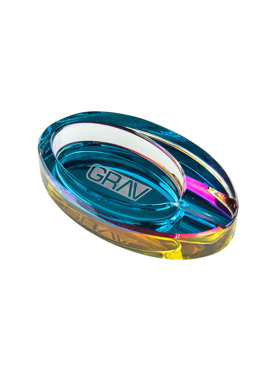 GRAV Ellipse Iridescent Ashtray with Cigar Groove - Luxurious Smoking Accessory