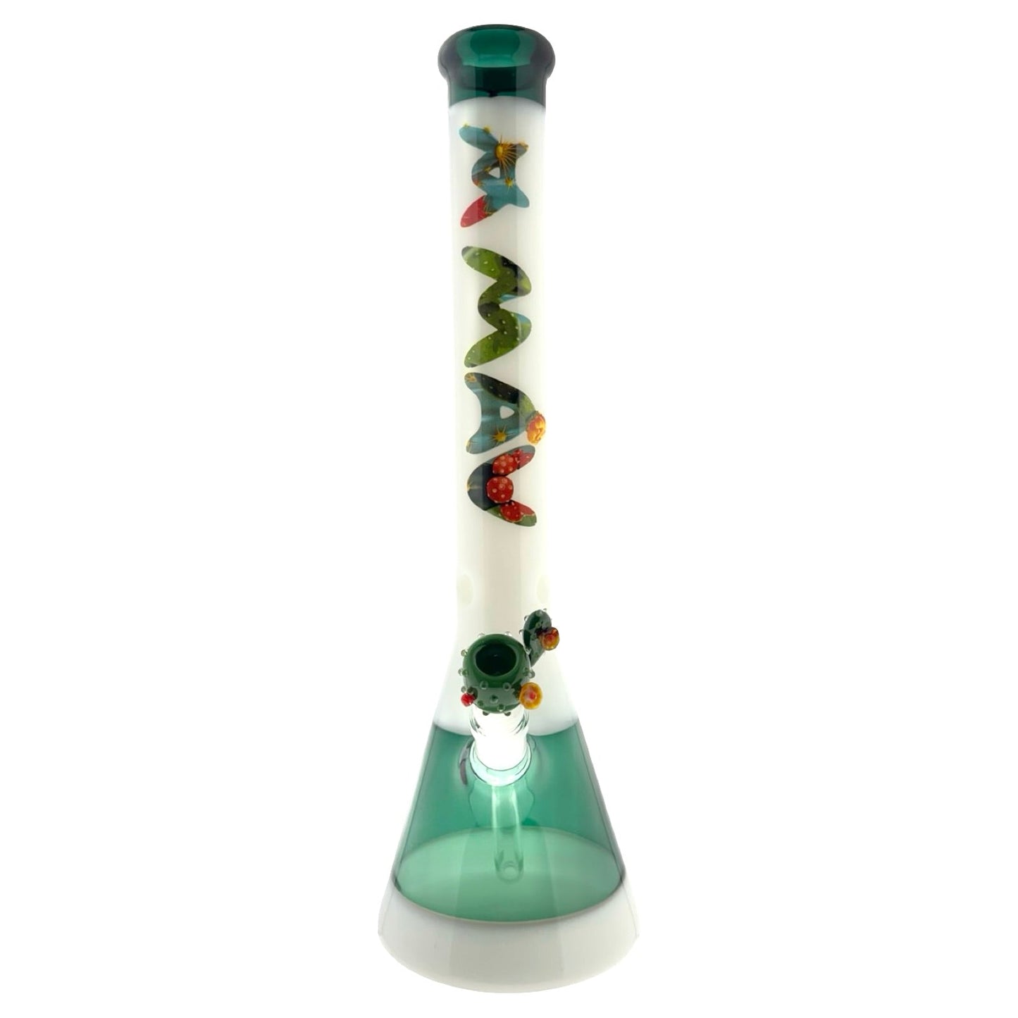 18" Cactus Teal & White Beaker Bong x Empire Glassworks Cactus Bowl